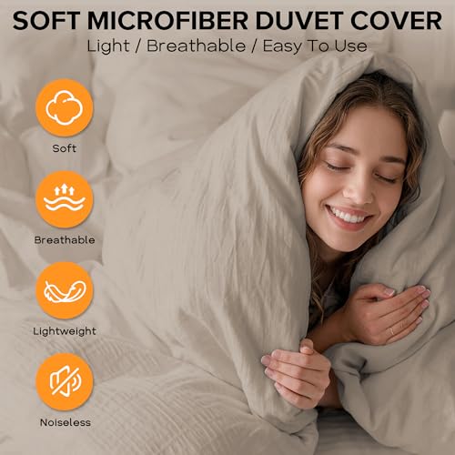 Cozyide Linen Duvet Cover Full Size, 3 Pieces Bedding Duvet Covers, Soft Breathable Seersucker Duvet Cover Set with Zipper Closure and Corner Ties (1 Duvet Cover 80"x90" + 2 Pillow Shams 20"x26") Cozyide