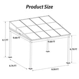 QZEN 10' x 10' Hardtop Lean to Gazebo, Wall Mounted Gazebo with Sloping Polycarbonate Roof and Netting & Curtain, Aluminum Frame Gazebo for Garden, Lawn, Backyard Deck (10’x10’) QZEN