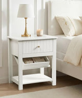 Aylenic Night Stand with Gun Drawer, Nightstand Gun Safe White and Gold Bedside Table Handgun Safe Modern Fluted Bedroom Organiser Storage, Side Table Living Room Simple Aesthetic End Table Aylenic