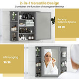 Tangkula Bathroom Medicine Cabinet with Mirror, Wall Mounted Home Storage with Door & 6 Open Shelves, Adjustable Shelves, Mirrored Bathroom Wall Cabinet (Gray) Tangkula