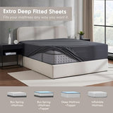 Nestl Dark Grey Extra Deep Pocket King Fitted Sheet Only, Hotel Luxury King Size Fitted Sheets Easily Fits 18 to 24 Inch Mattress, Super Soft, Wrinkle-Free, and Breathable Sheets with Corner Straps Nestl