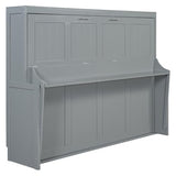 Merax Queen Horizontal Murphy Bed with Hydraulic Lift & Desk, Wood Grey Murphy Bed Cabinet Folding Murphy Chest Bed Queen Size Adults Murphy Bed Merax