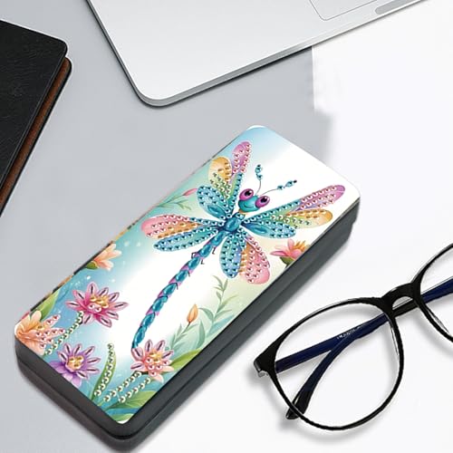 JISHSHAY Diamond Painting Glasses Case Dragonfly Diamond Art Eyeglass Case Animal Gem Art Eyeglass Holder Gem Painting Sunglass Organizer Mosaic Kits for Adults Embroidery Kit Eye Glasses Holder JISHSHAY