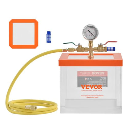 VEVOR 2 Gallon Vacuum Chamber, Upgraded Multipurpose Acrylic Vacuum Degassing Chamber, Transparent Vacuum Chamber, for Resin Degassing, Silica Gel Degassing