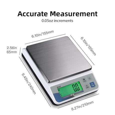 Polit Digital Kitchen Scale KT-66 30lb/13kg｜0.05oz/1g Precision Food Scale with LCD Display｜Battery or Plug-in｜Stainless Steel Top｜Grams, Ounces, Pounds｜5 Units for Baking, Farming & Shipping Scale POLIT