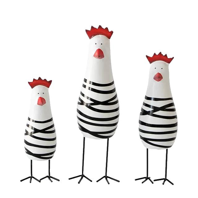 WQKING 3PCS Wood Chicken Rooster Decor Figurines Set Farmhouse Rustic Home Office Decor