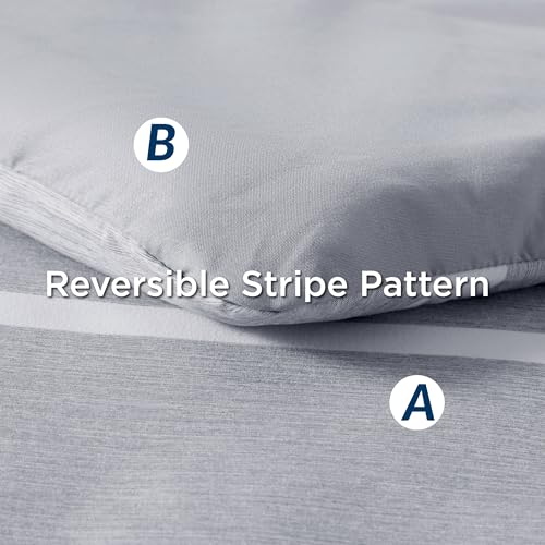 Bedsure King Comforter Set 7 Pieces, Grey Striped Bedding Set for All Seasons, Reversible, Cationic Dyeing Bed in a Bag with Comforter, Sheets, Pillowcases & Shams Bedsure