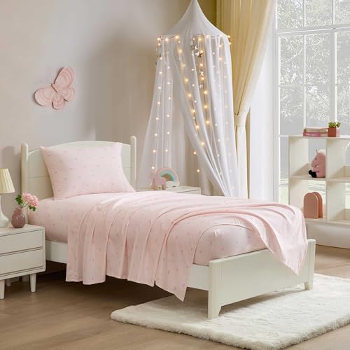Laura Ashley Kids - Queen Sheet Set, Soft & Wrinkle-Resistant Toddler Bedding Set, Deep Pockets, Girl Bed Sheets with Matching Fitted Sheet & Pillowcases (Tiny Bows Pink) Laura Ashley