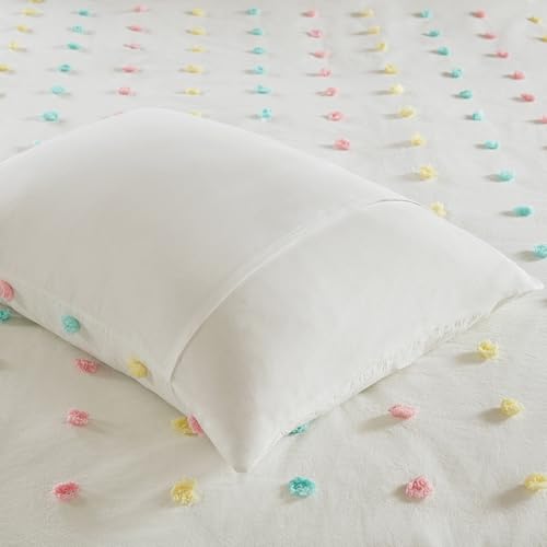 Intelligent Design Callie Girls Twin/Twin XL Comforter Set, Ivory 4-Piece Kids Bedding, 100% Cotton Tufted Pom Pom Tufted Jacquard, All Season Down Alternative, Cozy Shabby Chic Bedroom Décor Intelligent Design