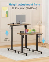 Small Height Adjustable Electric Standing Desk, 31.5" x 23.6" Sit Stand up Desk with Splice Board, Ergonomic Rising Computer Home Office Desk Table with Memory Preset, Black Frame/Rustic Brown Top Xyndyx