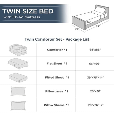 HEVUMYI Twin Comforter Set - 5-Piece All Season Bed in a Bag Twin, Ultra Soft Bedding Set with Comforter, Flat Sheet, Fitted Sheet, Pillowcases, Pillow Shams, Dark Grey HEVUMYI