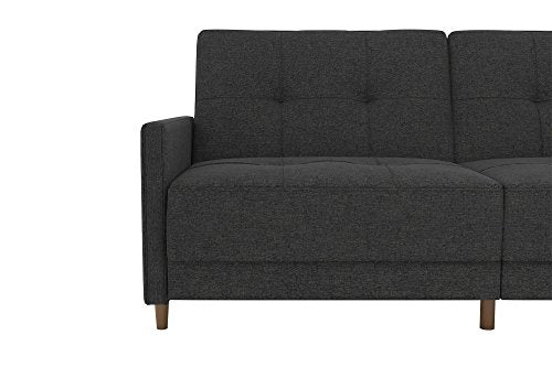 DHP Andora 76 Inch Futon Sofa Bed, Modern Upholstered Couch Sleeper with Button Tufted Back and Seat, Grey DHP