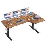 Klicelor 63 Inch L Shaped Standing Desk, Adjustable Height Corner Desk for Home Office Workstation, Sit Stand Desk with Two-Piece Desktop, Rustic Brown Klicelor