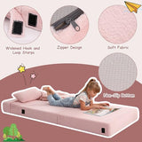 Tiita Folding Sofa Bed Floor Mattress for Kids, Toddler Washable Foldable Floor Nap Mat, Child Fold Up Sofa Futon Folding Chair Bed with Storage Bag for Girls Boys, Ball, Plush Pink Tiita