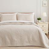 Exclusivo Mezcla King Size Quilt Bedding Set, Lightweight Brich Beige Quilts King Size for All Seasons, Soft Microfiber Bedspreads Coverlets Bed Cover with Leaf Pattern, 3 Piece Exclusivo Mezcla