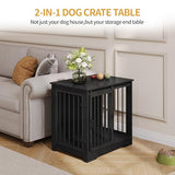 Hzuaneri 27.2" Dog Crate Furniture with Barn Door, Heavy Duty Dog Kennel Indoor with 2 Doors, Wooden Pet Cage End Table for Small Medium Dogs up to 22 lb, Anti-Chew Anti-Escape, Black DFC84304B Hzuaneri
