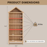 75.9" Tall Farmhouse Bookcase, Angle Arched 5 Tiers Large Bookshelf with Adjustable Shelves, Modern Wooden Geometric Book Shelf w/Storage and Open Display Shelves for Living Room, Office-Natural IFGET