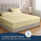 LANE LINEN Twin Fitted Sheets, 100% Organic Cotton 2-Piece Set (1 Fitted Sheet, 1 Pillowcase), Percale Weave, Bottom Sheet, Soft, Breathable, Fits Mattress Upto 15' Deep - Vanilla (No Flat Sheet) LANE LINEN