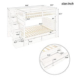 MERITLINE Solid Wood Bunk Bed with Staircase Storage, Full Over Full Bunk Bed with Drawers for Kids, Teens & Adults, Space Saving Design (Gray) MERITLINE