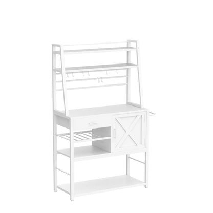 Itaar Farmhouse Baker's Rack with Coffee Bar, Wine Rack, Drawer and Hooks - White Microwave Stand - WoodArtSupply