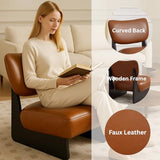 DAYALANE Brown Faux Leather Living Room Chairs Set of 2, Cozy Upholstered Armless Accent Chair for Bedroom, Black Wood Frame, Vintage Modern Lounge Reading Chair for Apartment Waiting Room Office DAYALANE