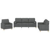 vidaXL Dark Gray 3-Piece Sofa Set Including Single Chair, 2-Seater, 3-Seater with Padded Cushions, Armrests and Back Pillows vidaXL