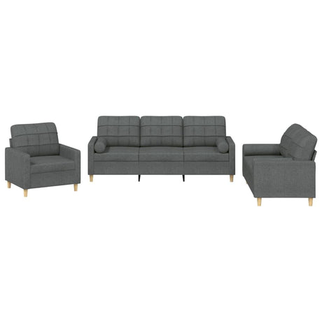 vidaXL Dark Gray 3-Piece Sofa Set Including Single Chair, 2-Seater, 3-Seater with Padded Cushions, Armrests and Back Pillows vidaXL