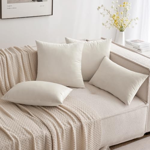 MIULEE Velvet Pillow Cover Soft Luxury Decorative Throw Pillow Cover Eruo Sham Single Rectangle Cushion Case for Couch Sofa Bedroom Car Decor,24x24 Inch Cream White MIULEE