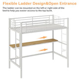 VECELO Loft Bed Twin Size with Desk, Metal Bedframe with Removable Ladder and Safety Guardrail, No Box Spring Needed, Space Saving, Noise Free, Nature&White VECELO