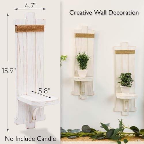 Homemory Wall Sconces Candle Holder Set of 2, Farmhouse Wooden Rustic Wall Decor for Living Room, Dining Room, Bedroom, Bathroom (White) - WoodArtSupply