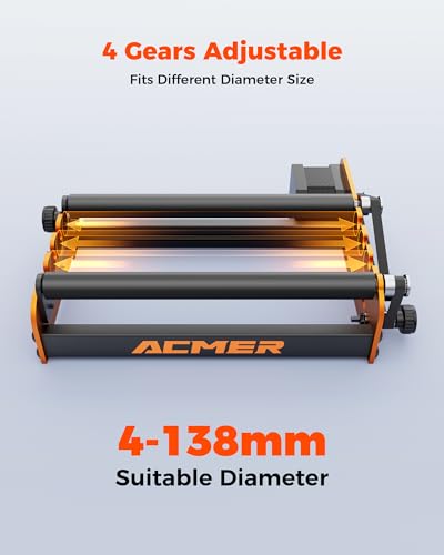 ACMER M2 Laser Rotary Roller, Laser Engraver Y-axis Rotary 360° Roller with 4-138mm Engraving Space for Engraving Cylindrical Objects, Ring, Suitable for ACMER P1, P2 and Most Laser Engraver ACMER