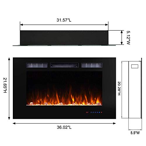 36" WiFi Smart Recessed Electric Fireplace Insert, 5 Flame Settings, Log Set or Crystal Options, Temperature Control by Touch Panel & Remote & App, 750/ 1500W Heater, Compatible with Alexa Masarflame