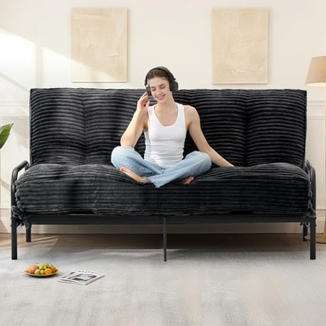 NLDD 10" Futon Mattress Full Size, Ultra Thick Futons Sofa Couch Bed Sleeper Sofa Bed, Versatile Floor Futons Japanese Floor Mattress for Adults, Black (Frame Not Included) NLDD