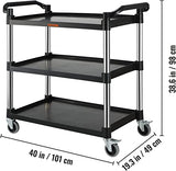 VEVOR Utility Service Cart, 3 Shelf Heavy Duty 220LBS Food Service Cart, Rolling Utility Cart with Lockable Wheels, 40" x 19.3" x 38.6" Plastic VEVOR
