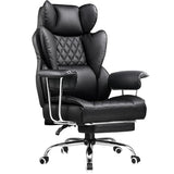 COMHOMA Big and Tall Office Chair, High Back Leather Gaming Chair with Footrest, Executive Ergonomic Office Chair with Pocket Spring Lumbar Support and with Outward Fixed Soft Armrests COMHOMA