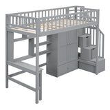 Twin Loft Bed with Storage, Desk, and Wardrobe by Harper & Bright Designs - Grey Solid Wood Frame Harper & Bright Designs