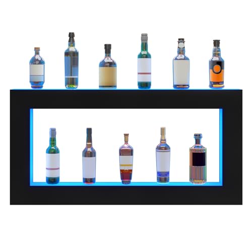 VEVOR LED Lighted Liquor Bottle Display Shelf, Square 48 Inches, Supports USB,Illuminated Home Bar Shelf w/RF Remote & App Control 7 Static Colors 1-4 H Timing, Acrylic Wall-Mounted Shelf VEVOR