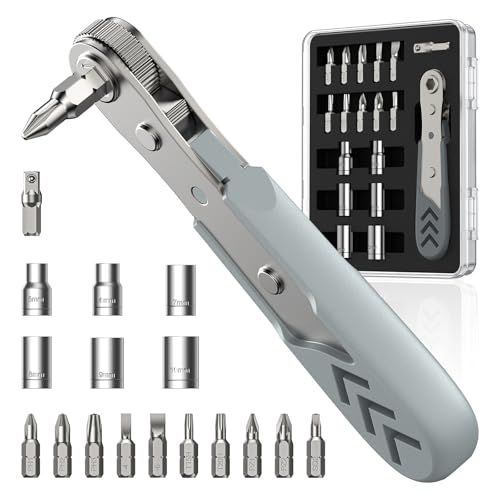AXTH 17in1 Right Angle Ratcheting Screwdriver Set, [Bearing Steel] 36-Tooth Mini Ratchet Wrench, Men Gifts, Low Profile Ratchet Screwdriver, Magnetic Offset Screwdriver Repair Tool AXTH