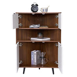 SogesHome Corner Cabinet, 4-Tier Wood Wall Corner Storage Cabinet with 4-Door Cabinet&1 Cube, for Small Space, Living Room, Bedroom, Dining Room SogesHome