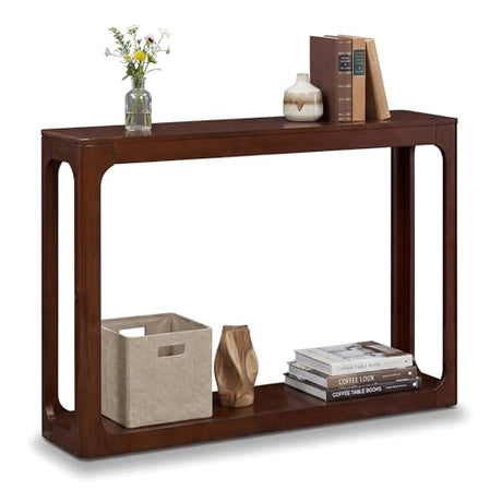 Giantex 47" Wood Console Table, 2-Tier Mid Century Modern Entryway Table w/Storage Shelf, Narrow Sofa Table w/Solid Rubber Wood Frame, Behind Couch Table for Hallway, Living Room, Foyer Giantex