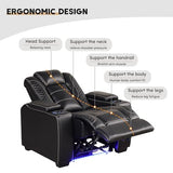 ANJ Power Home Theater Seating Recliner Chairs, PU Leather Recliner with Cup Holders, Electric Movie Theater Reclining Chairs with Adjustable Powered Headrest, LED Lights, Hidden Arm Storage (Black)