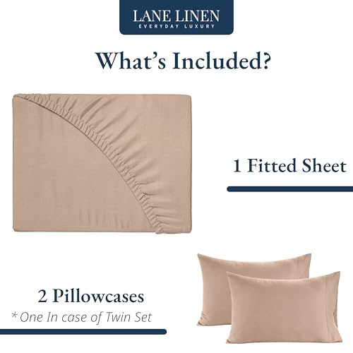 LANE LINEN King Fitted Sheet, 100% Organic Cotton, 3-Piece Set (1 Fitted Sheet,2 Pillowcases), Percale Weave, Ultra Soft, Breathable,Fits Mattress Upto 15" Deep - Taupe (No Flat Sheet) LANE LINEN