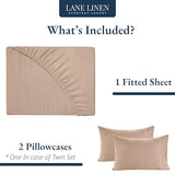 LANE LINEN King Fitted Sheet, 100% Organic Cotton, 3-Piece Set (1 Fitted Sheet,2 Pillowcases), Percale Weave, Ultra Soft, Breathable,Fits Mattress Upto 15" Deep - Taupe (No Flat Sheet) LANE LINEN