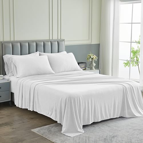 Pure Bedding Bed Sheets - King Sheet Set [6-Piece, Heather White] - Hotel Luxury 1800 Brushed Microfiber - Soft and Breathable - Deep Pocket Fitted Sheet, Flat Sheet, Pillow Cases Pure Bedding