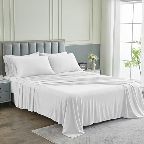 Pure Bedding Bed Sheets - King Sheet Set [6-Piece, Heather White] - Hotel Luxury 1800 Brushed Microfiber - Soft and Breathable - Deep Pocket Fitted Sheet, Flat Sheet, Pillow Cases Pure Bedding