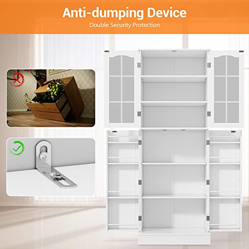 Jehiatek 64” Kitchen Pantry Storage Cabinet, Tall Kitchen Pantry Cabinets with Doors and Shelves, Food Pantry Cabinet Buffet Cupboards for Bedroom Jehiatek