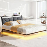 Full Size Floating Bed Frame with LED Lights and Charging Station,Metal Bed Frame Full Size with Stoarge Headboard,Full Bed Mattress Foundation No Box Spring Needed,Noise Free,Under Bed Storage,Black SOLACECASA