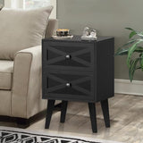 Lerliuo Nightstand Set of 2, Black End Table with 2 Drawers Barn Door Decorated, Mid Century Modern Night Stand, Bed Side Table with Storage, Solid Wood Legs Cabinet Dresser for Living Room, Bedroom Lerliuo