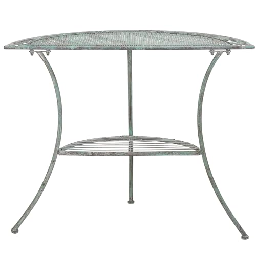 SAFAVIEH Outdoor Collection Genson Antique Dark Green Wrought Iron Half Moon Console Table SAFAVIEH