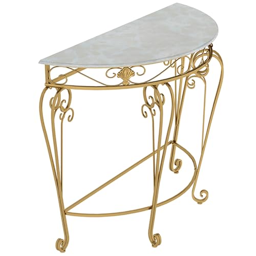 PFJERSIYC Half Moon Console Table with Metal Scroll Legs, Faux Marble Top Entryway Table, Semi Circle Sofa Accent Foyer Table for Living Room, Hallway, Entrance, Small Spaces(Gold,24x12x27.5in) PFJERSIYC